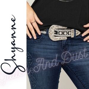 Rhinestone Black Leather Embellished  Belt